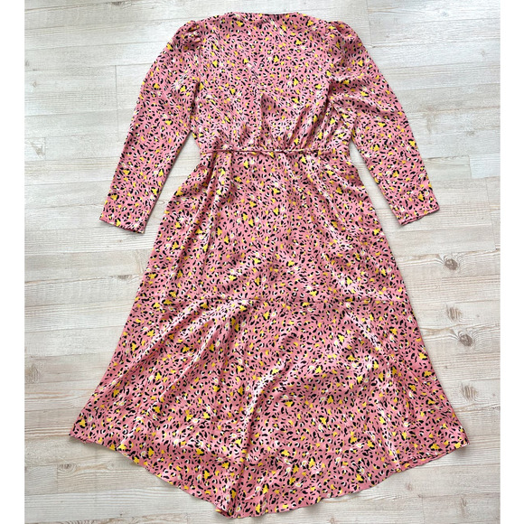 Leith Leopard Print Long‎ Sleeve Satin Midi Wrap Dress | Pink Size Small - Picture 6 of 8